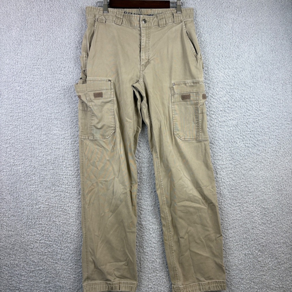 Duluth Cargo Pants Mens 32x32 Tan Flex Fire Hose Workwear Utility Khakis Outdoor